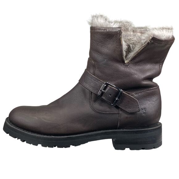 Frye Women’s Natalie Brown Leather Fur Lined Engineer Boot Size US 7.5 - Picture 3 of 14